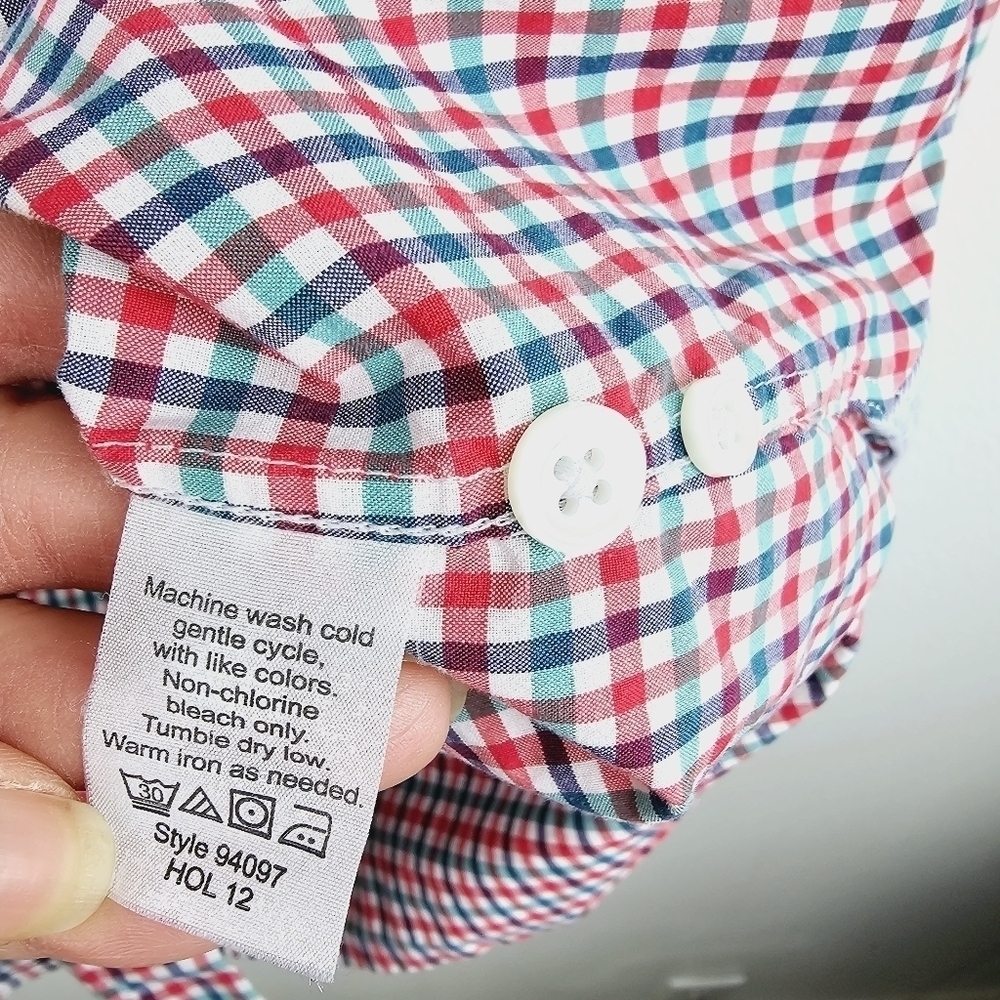 J. Crew Checkered Button Front Shirt, size Large - Picture 8 of 9